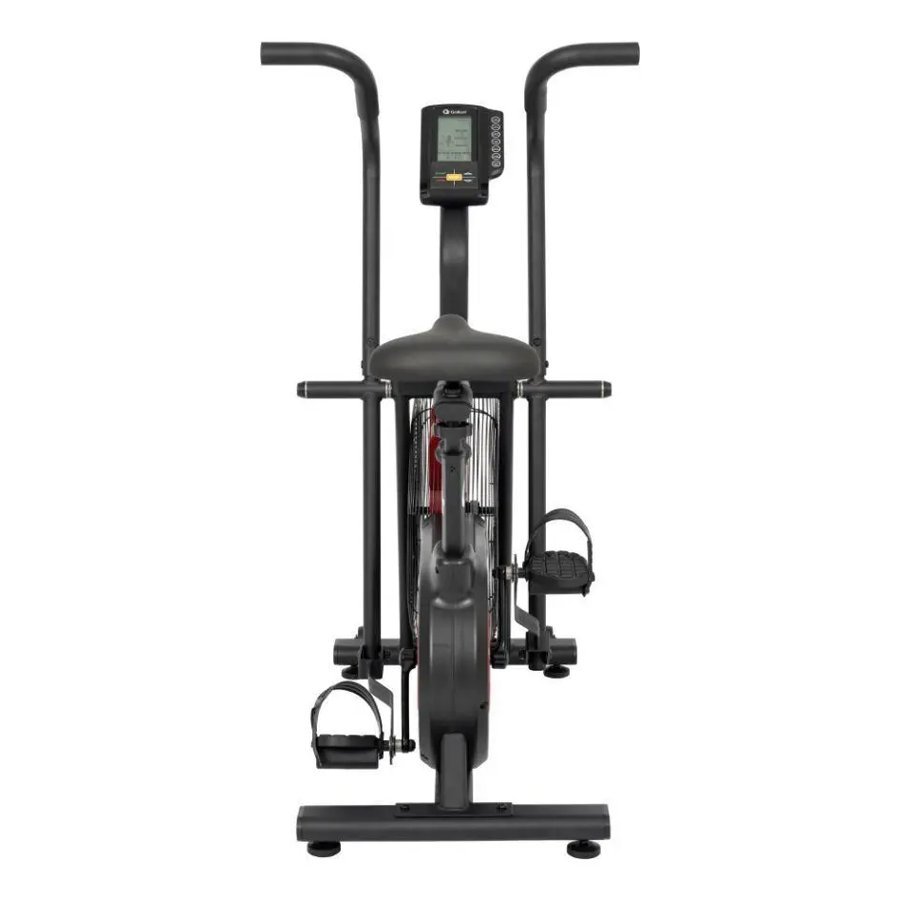 Air bike Gallant Essential vista de frente, com as hastes, o painel e os pedais com pedaleira