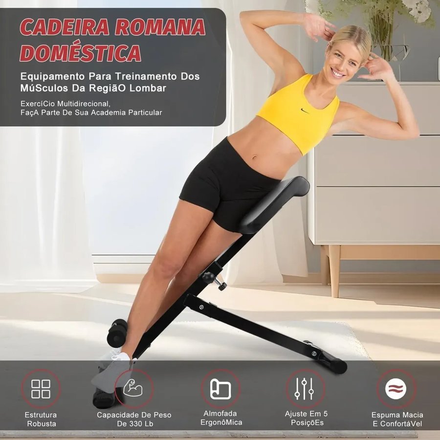 Mulher usando o banco romano Realsunny doméstico em hiperextensão