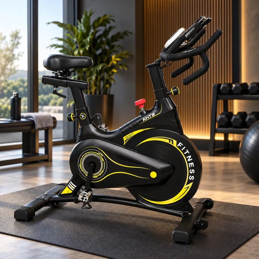 Bike de spinning KHT em ambiente de treino doméstico