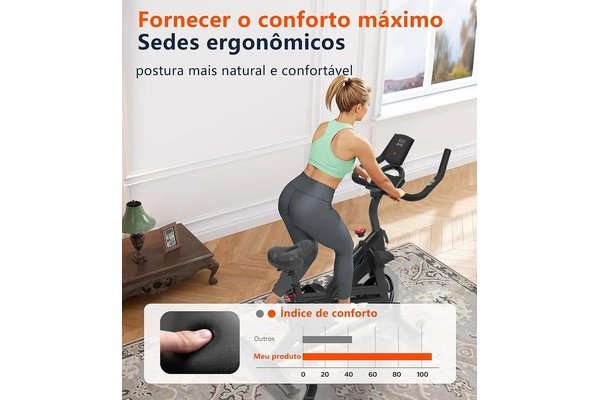 Imagem do guidão multifuncional e dos dados de velocidade, calorias e distância da bike de spinning MZY