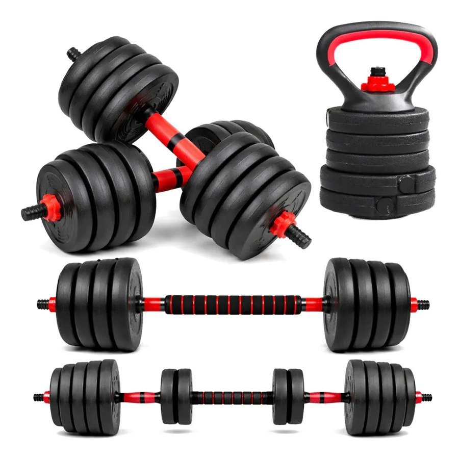Kit de halteres, barra e kettlebell ajustável