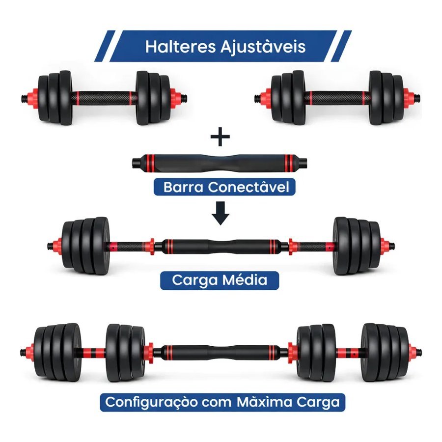 Halteres e anilhas em configurações diferentes