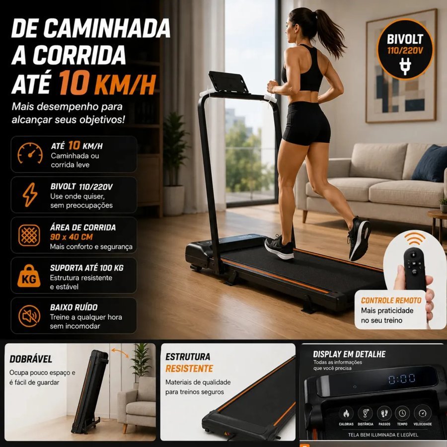 Esteira Pratitudo com controle remoto e painel