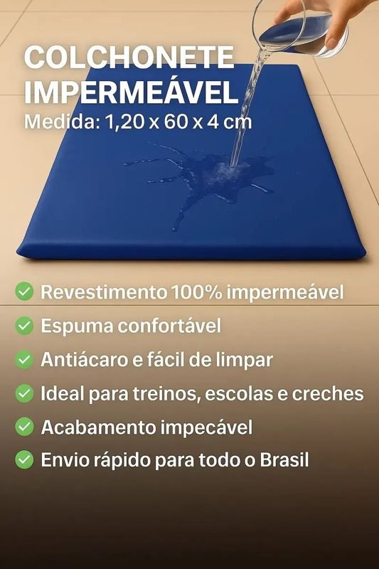 Colchonete de academia 120 x 60 x 4 cm com informações de revestimento impermeável
