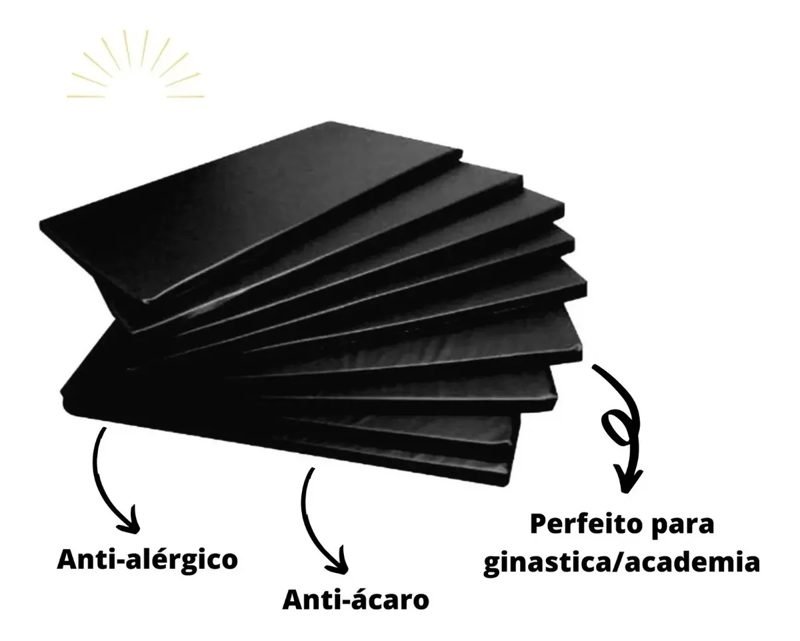 Colchonete de academia preto anti-ácaro para ginástica e academia