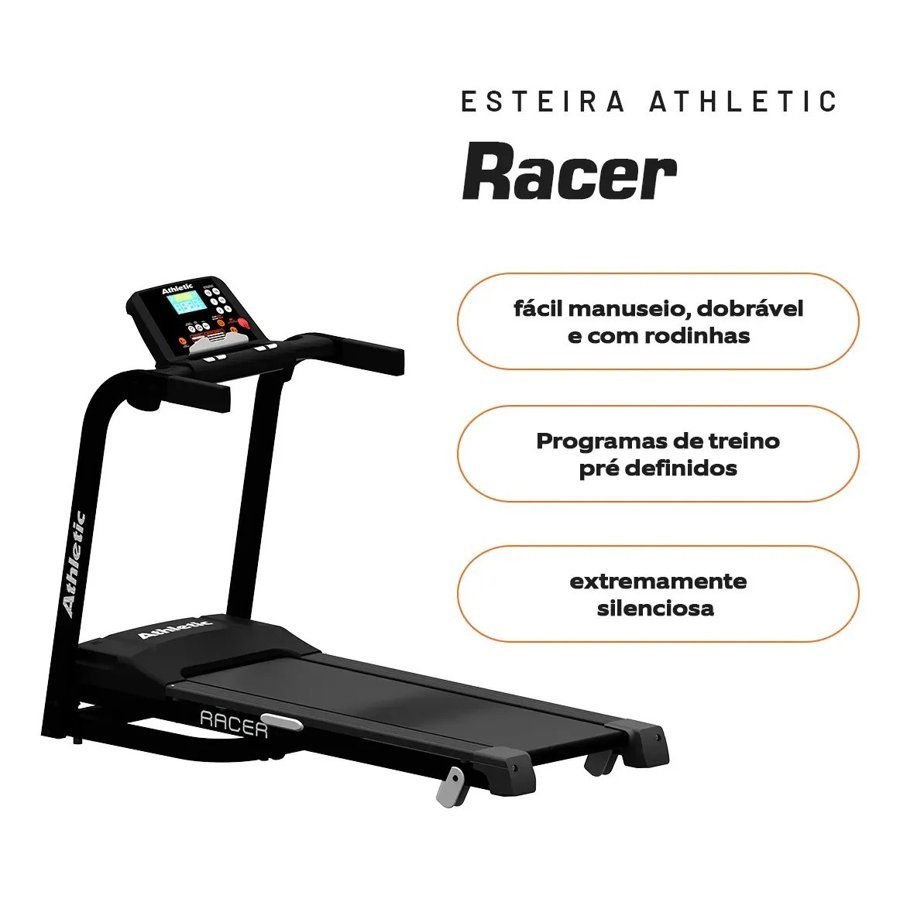 Esteira Athletic Racer com painel de 19 programas