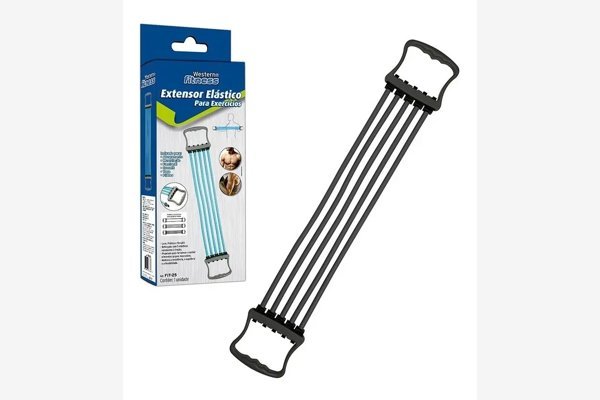 Caixa do Extensor Elástico Western ao lado do aparelho aberto