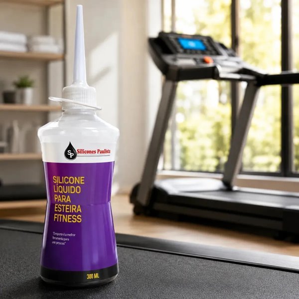 Frasco de óleo de silicone 300 mL em frente a uma esteira