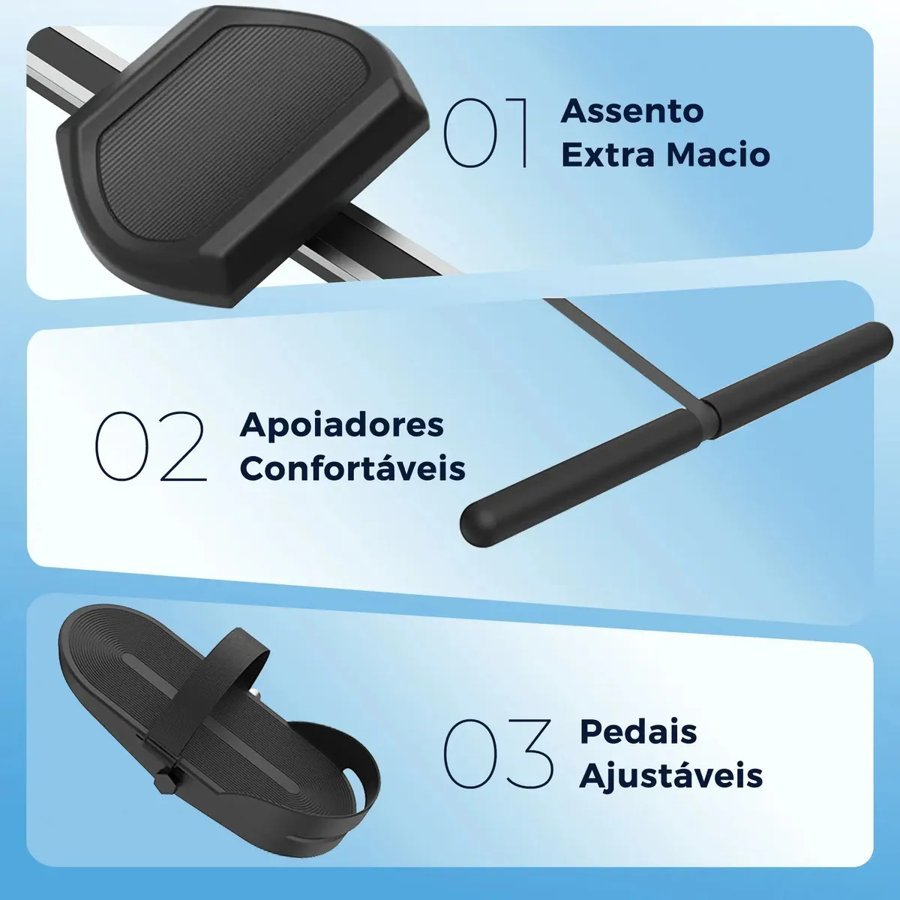 Assento, apoios e pedais do remo indoor Mopower