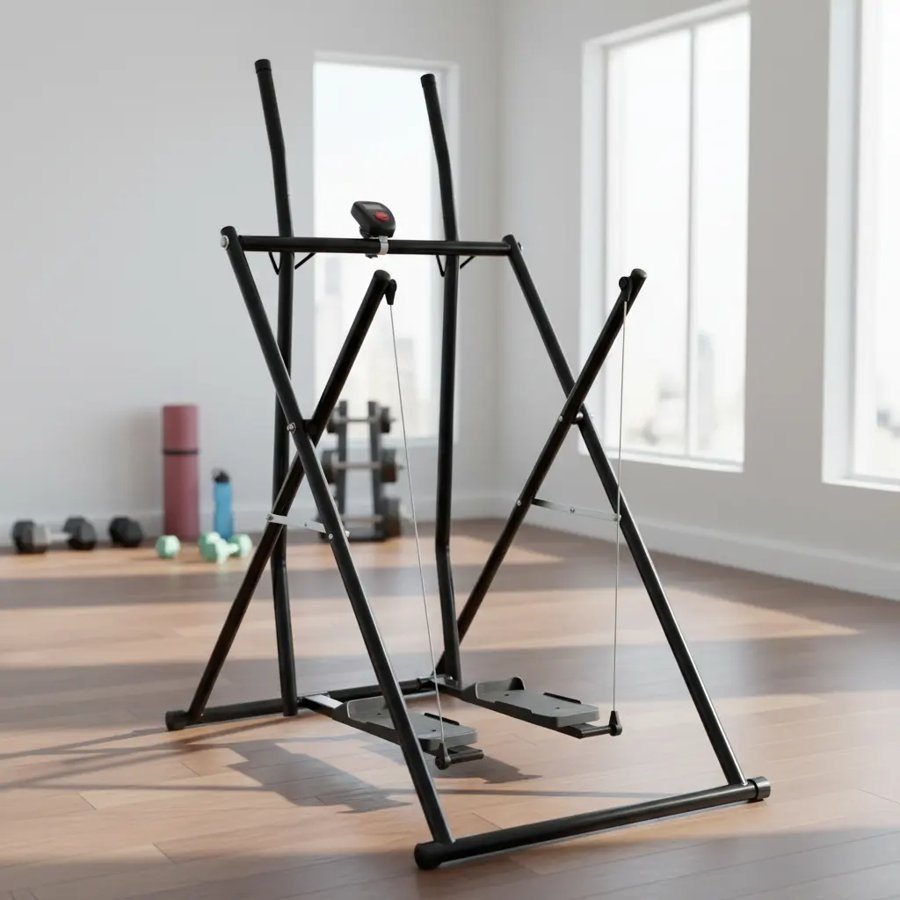 Simulador de caminhada Vitamec em uma sala de treino com halteres ao fundo